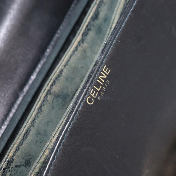 CELINE Horse Carriage Shoulder Bag Leather Black Gold Auth ARZ121