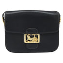 CELINE Horse Carriage Shoulder Bag Leather Black Gold Auth ARZ121-13