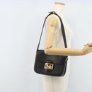 CELINE Horse Carriage Shoulder Bag Leather Black Gold Auth ARZ121-22