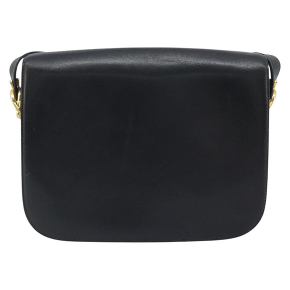 CELINE Horse Carriage Shoulder Bag Leather Black Gold Auth ARZ121