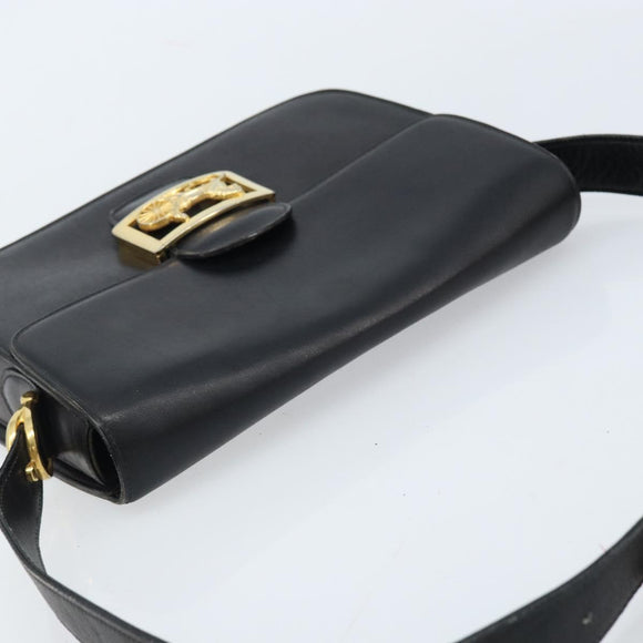 CELINE Horse Carriage Shoulder Bag Leather Black Gold Auth ARZ121
