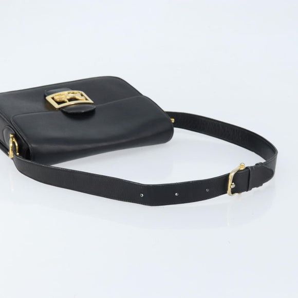 CELINE Horse Carriage Shoulder Bag Leather Black Gold Auth ARZ121