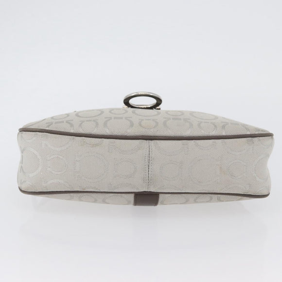 Salvatore Ferragamo Gancini Handtasche Canvas Grau Silber Auth ARZ122