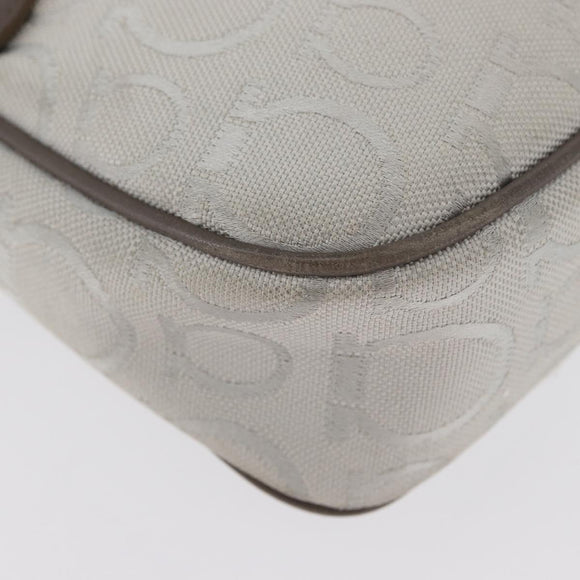 Salvatore Ferragamo Gancini Handtasche Canvas Grau Silber Auth ARZ122