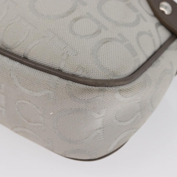 Salvatore Ferragamo Gancini Handtasche Canvas Grau Silber Auth ARZ122