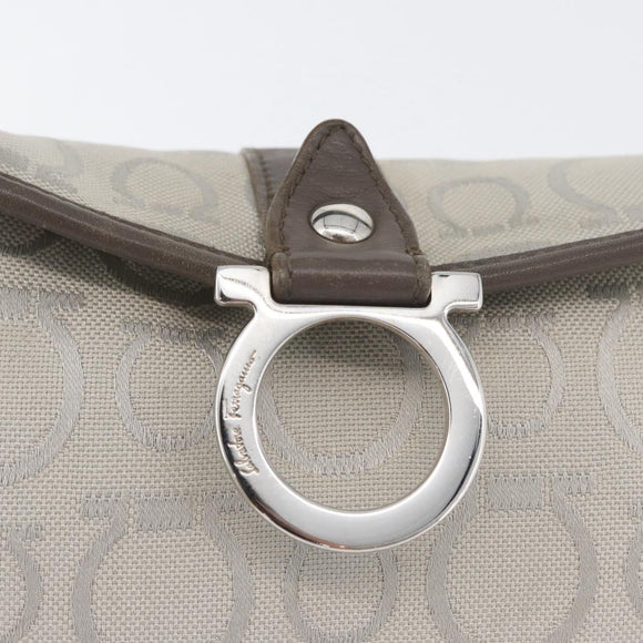 Salvatore Ferragamo Gancini Handtasche Canvas Grau Silber Auth ARZ122