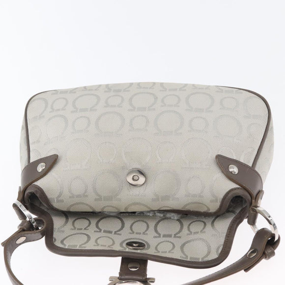 Salvatore Ferragamo Gancini Handtasche Canvas Grau Silber Auth ARZ122