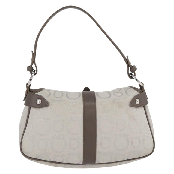 Salvatore Ferragamo Gancini Handtasche Canvas Grau Silber Auth ARZ122