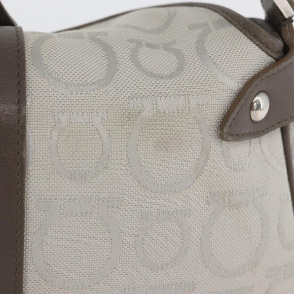 Salvatore Ferragamo Gancini Handtasche Canvas Grau Silber Auth ARZ122