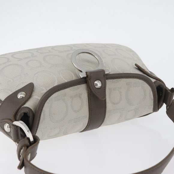 Salvatore Ferragamo Gancini Handtasche Canvas Grau Silber Auth ARZ122