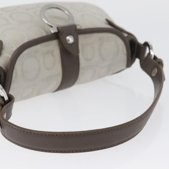 Salvatore Ferragamo Gancini Handtasche Canvas Grau Silber Auth ARZ122