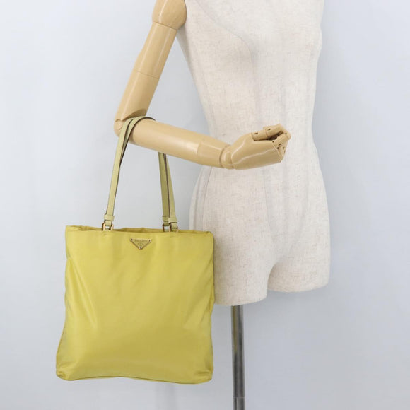 PRADA Tote Bag Nylon Yellow Gold Auth ARZ128