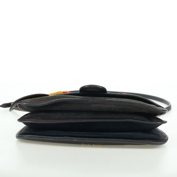 Miu Miu Shoulder Bag Suede Navy Gold Auth ARZ130V