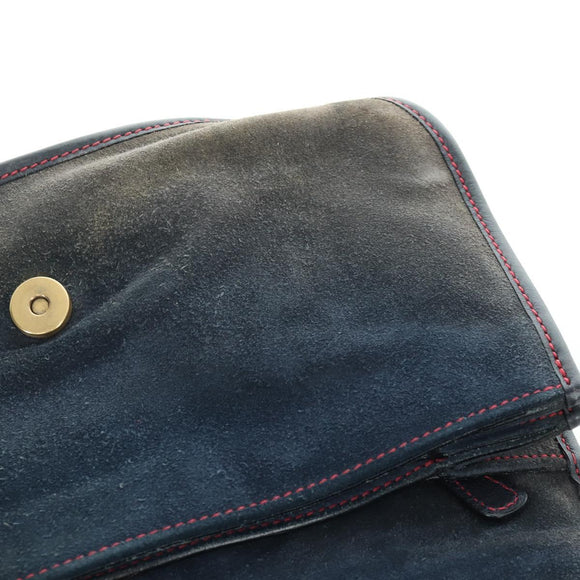 Miu Miu Shoulder Bag Suede Navy Gold Auth ARZ130V