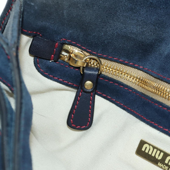 Miu Miu Shoulder Bag Suede Navy Gold Auth ARZ130V