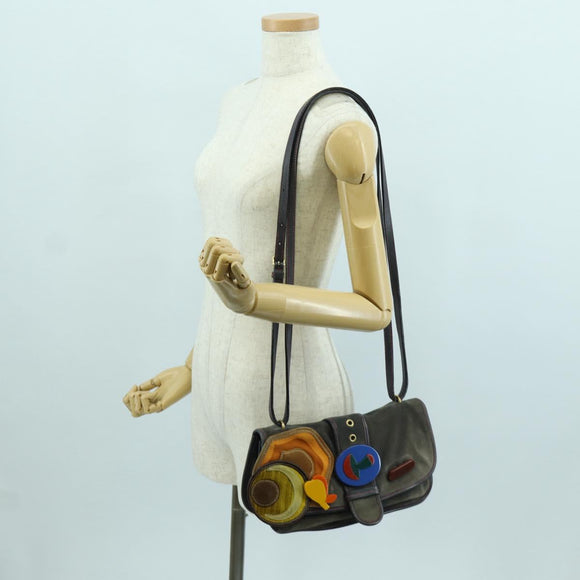 Miu Miu Shoulder Bag Suede Navy Gold Auth ARZ130V