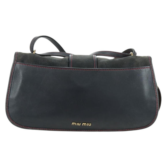Miu Miu Shoulder Bag Suede Navy Gold Auth ARZ130V
