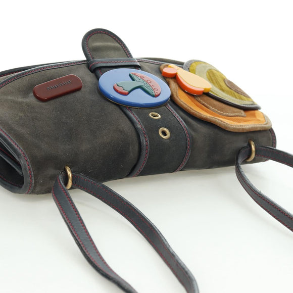 Miu Miu Umhängetasche Wildleder Navy Gold Auth ARZ130V