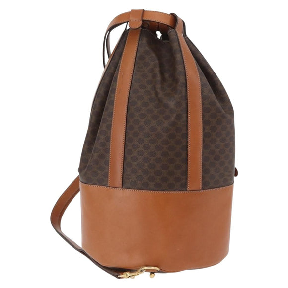 CELINE Macadam Canvas Shoulder Bag PVC Leather Brown Gold Auth ARZ131A