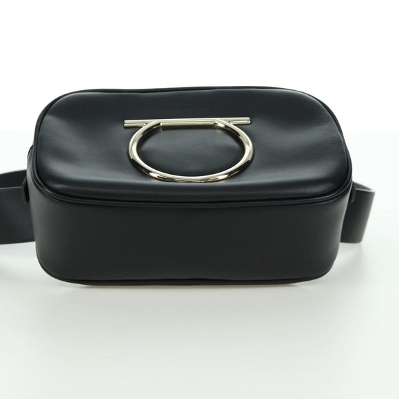 Salvatore Ferragamo Gancini Waist bag Leather Black Gold Auth ARZ136V