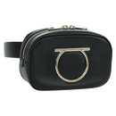 Salvatore Ferragamo Gancini Waist bag Leather Black Gold Auth ARZ136V-1