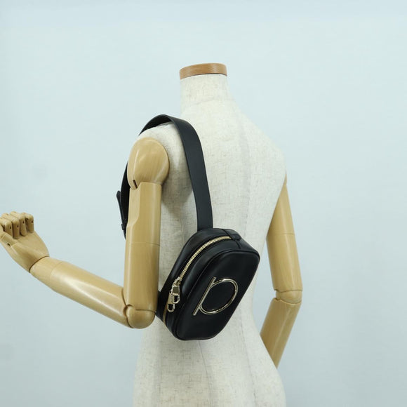 Salvatore Ferragamo Gancini Waist bag Leather Black Gold Auth ARZ136V