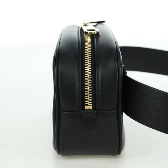 Salvatore Ferragamo Gancini Waist bag Leather Black Gold Auth ARZ136V