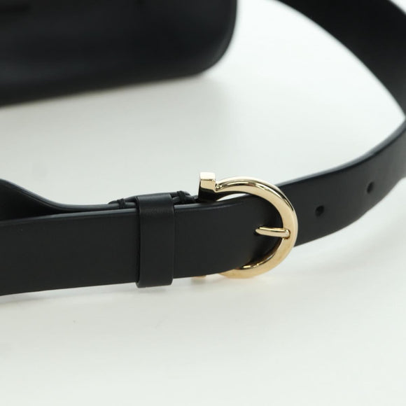 Salvatore Ferragamo Gancini Waist bag Leather Black Gold Auth ARZ136V