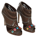 GUCCI High Heels Sandals Leather 35 1/2 Brown Auth ARZ137V-1