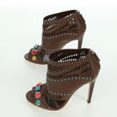 GUCCI High Heels Sandals Leather 35 1/2 Brown Auth ARZ137V-4