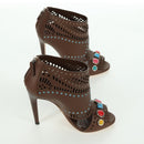 GUCCI High Heels Sandals Leather 35 1/2 Brown Auth ARZ137V-5