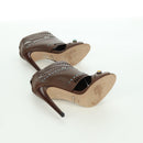GUCCI High Heels Sandals Leather 35 1/2 Brown Auth ARZ137V-6