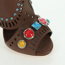 GUCCI High Heels Sandals Leather 35 1/2 Brown Auth ARZ137V-7