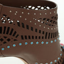 GUCCI High Heels Sandals Leather 35 1/2 Brown Auth ARZ137V-9