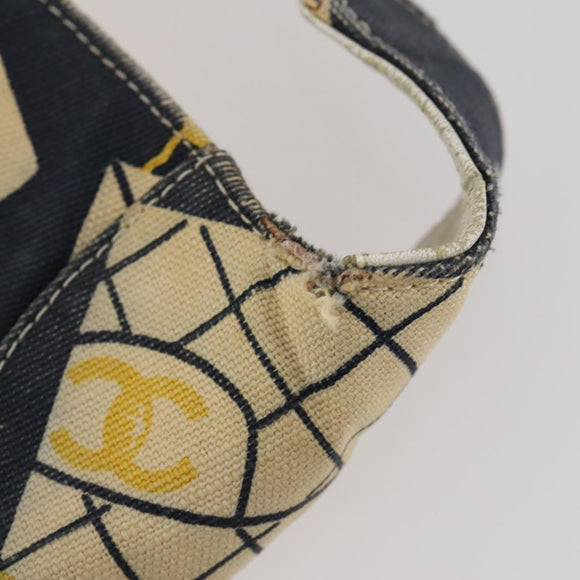 CHANEL Shoulder Bag Canvas Navy Gold CC Auth ARZ138