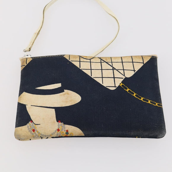 CHANEL Shoulder Bag Canvas Navy Gold CC Auth ARZ138