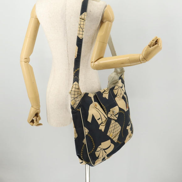 CHANEL Shoulder Bag Canvas Navy Gold CC Auth ARZ138