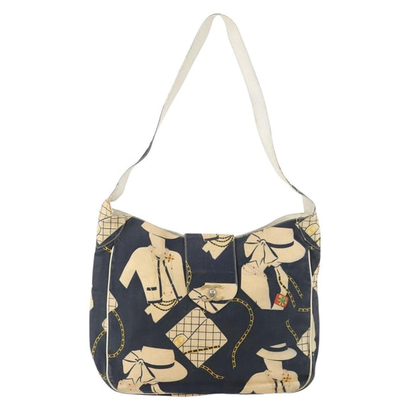 CHANEL Shoulder Bag Canvas Navy Gold CC Auth ARZ138