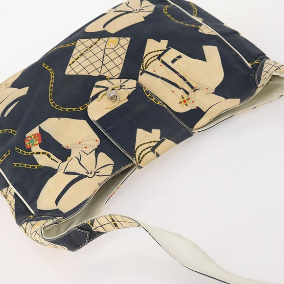 CHANEL Shoulder Bag Canvas Navy Gold CC Auth ARZ138