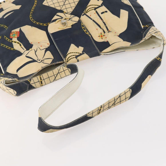 CHANEL Shoulder Bag Canvas Navy Gold CC Auth ARZ138