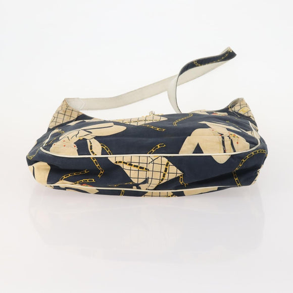 CHANEL Shoulder Bag Canvas Navy Gold CC Auth ARZ138