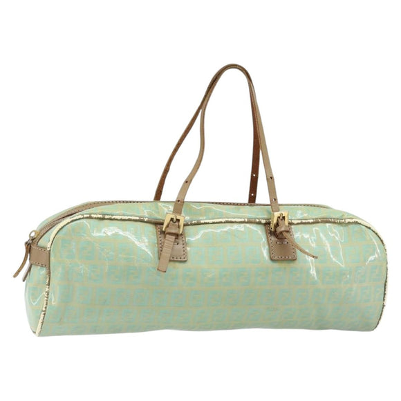 FENDI Zucchino Canvas Hand Bag Coated Canvas Green Gold Auth ARZ139