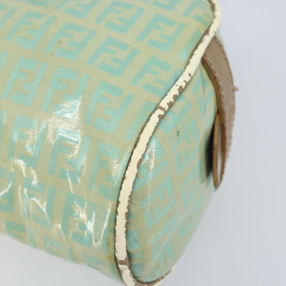 FENDI Zucchino Canvas Hand Bag Coated Canvas Green Gold Auth ARZ139