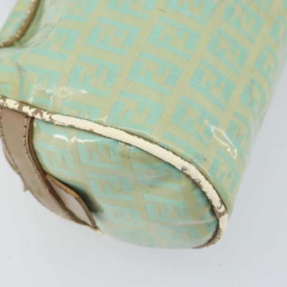 FENDI Zucchino Canvas Hand Bag Coated Canvas Green Gold Auth ARZ139