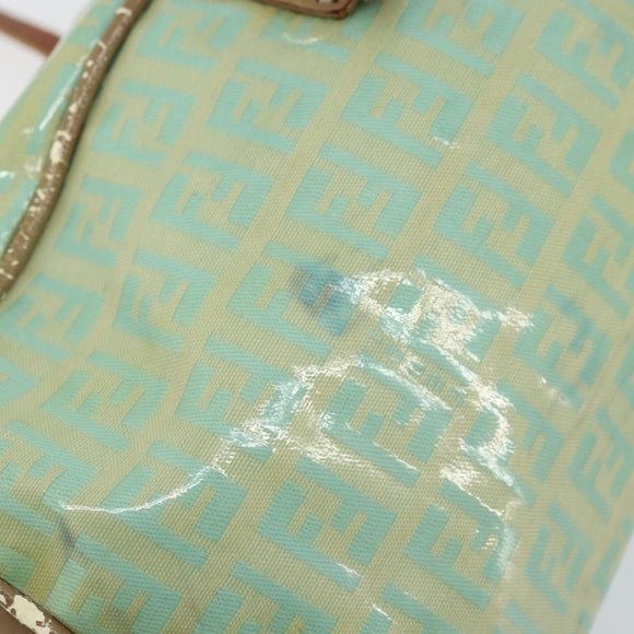 FENDI Zucchino Canvas Hand Bag Coated Canvas Green Gold Auth ARZ139