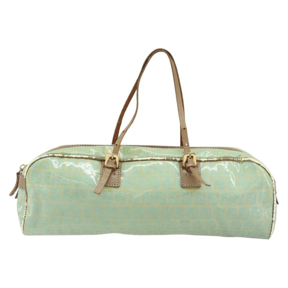 FENDI Zucchino Canvas Hand Bag Coated Canvas Green Gold Auth ARZ139
