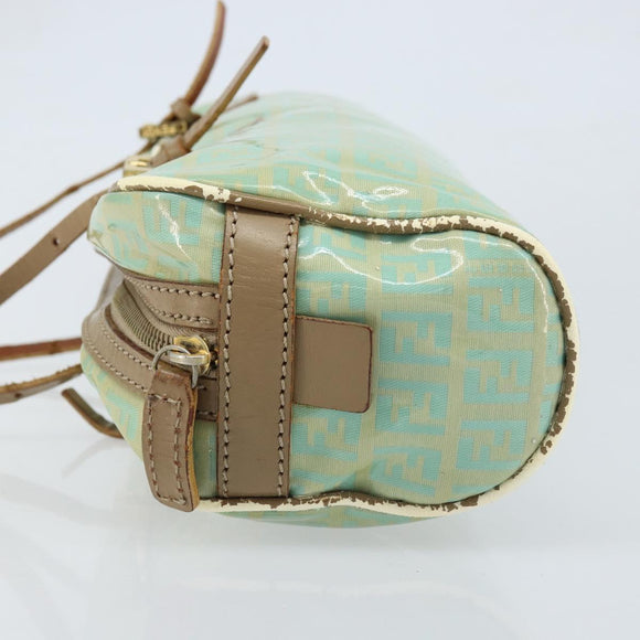 FENDI Zucchino Canvas Hand Bag Coated Canvas Green Gold Auth ARZ139