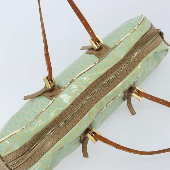 FENDI Zucchino Canvas Hand Bag Coated Canvas Green Gold Auth ARZ139
