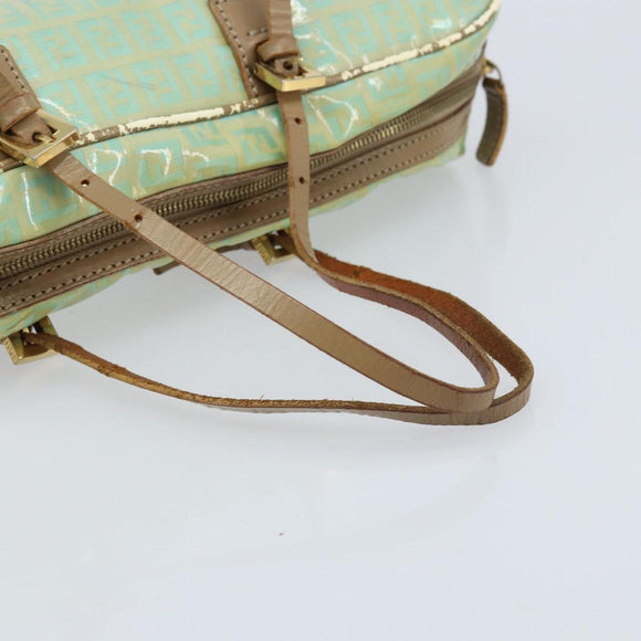 FENDI Zucchino Canvas Hand Bag Coated Canvas Green Gold Auth ARZ139