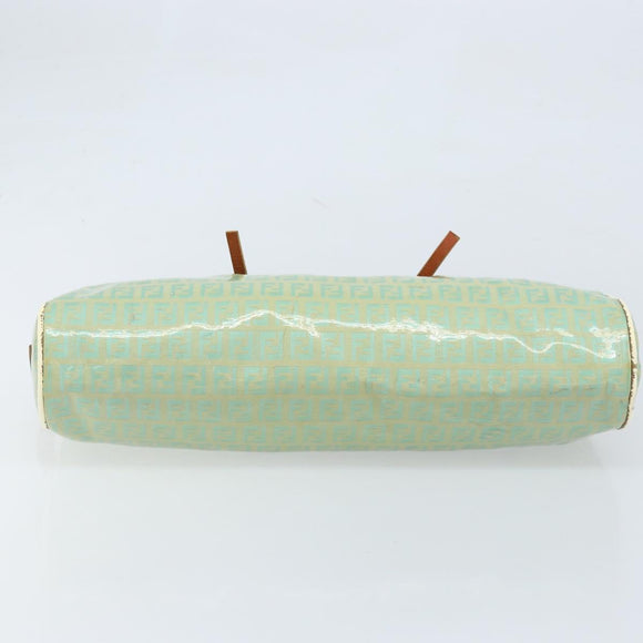 FENDI Zucchino Canvas Hand Bag Coated Canvas Green Gold Auth ARZ139